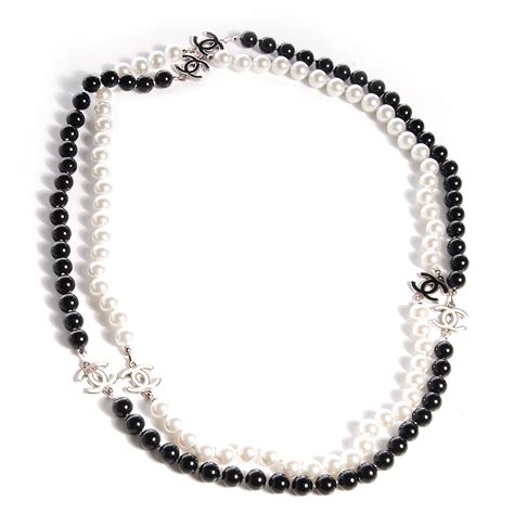 chanel pearl cc beaded long necklace black white|authentic Chanel pearl necklace.